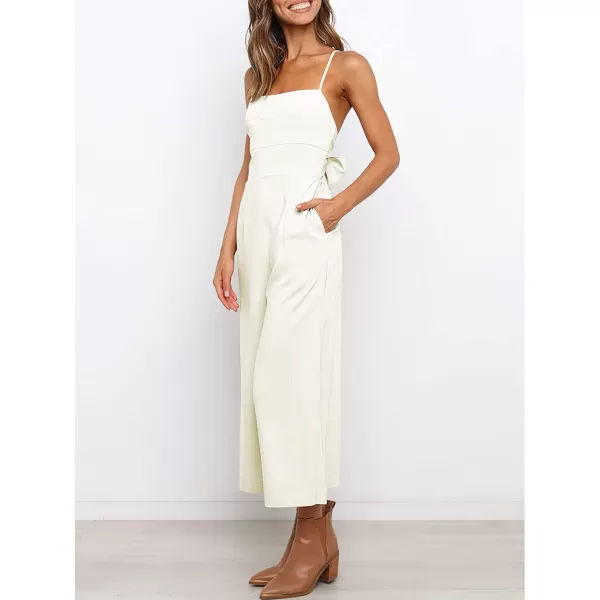 CHARTOU Women's Summer Spaghetti Strap Backless Crop Wide Leg Jumpsuits Rompers with Pockets
