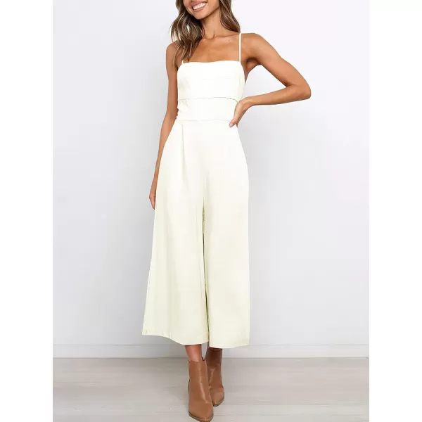 CHARTOU Women's Summer Spaghetti Strap Backless Crop Wide Leg Jumpsuits Rompers with Pockets