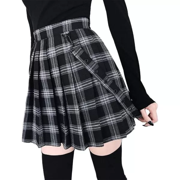 CHARTOU Women's Suspenders Checkered Pleated A-Line Short Pinafore Overall Dress