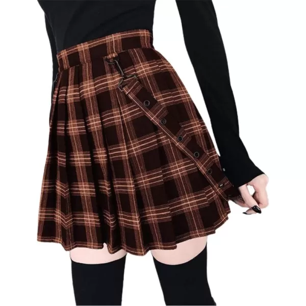 CHARTOU Women's Suspenders Checkered Pleated A-Line Short Pinafore Overall Dress