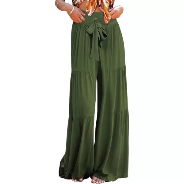 CHARTOU Women's Tie Knot High Waist Wide Leg Lounge Pants Tiered Beach Flowy Flare Pants Palazzo