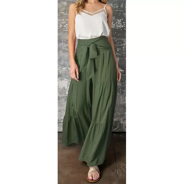 CHARTOU Women's Tie Knot High Waist Wide Leg Lounge Pants Tiered Beach Flowy Flare Pants Palazzo