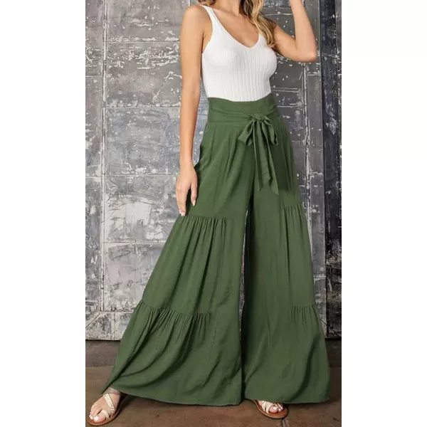 CHARTOU Women's Tie Knot High Waist Wide Leg Lounge Pants Tiered Beach Flowy Flare Pants Palazzo