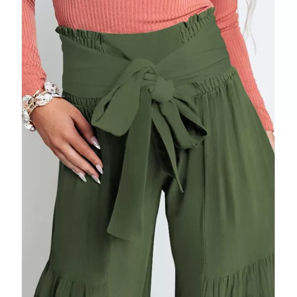 CHARTOU Women's Tie Knot High Waist Wide Leg Lounge Pants Tiered Beach Flowy Flare Pants Palazzo