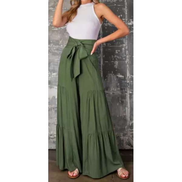 CHARTOU Women's Tie Knot High Waist Wide Leg Lounge Pants Tiered Beach Flowy Flare Pants Palazzo