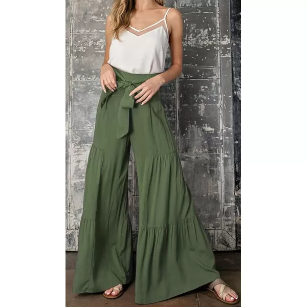 CHARTOU Women's Tie Knot High Waist Wide Leg Lounge Pants Tiered Beach Flowy Flare Pants Palazzo