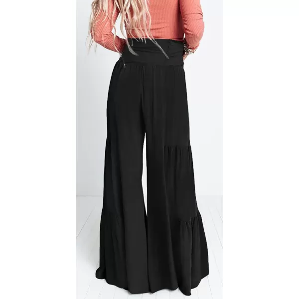 CHARTOU Women's Tie Knot High Waist Wide Leg Lounge Pants Tiered Beach Flowy Flare Pants Palazzo