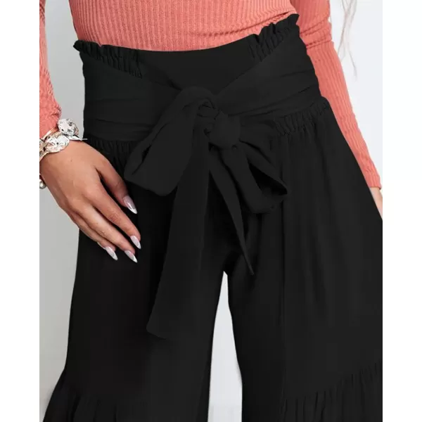 CHARTOU Women's Tie Knot High Waist Wide Leg Lounge Pants Tiered Beach Flowy Flare Pants Palazzo