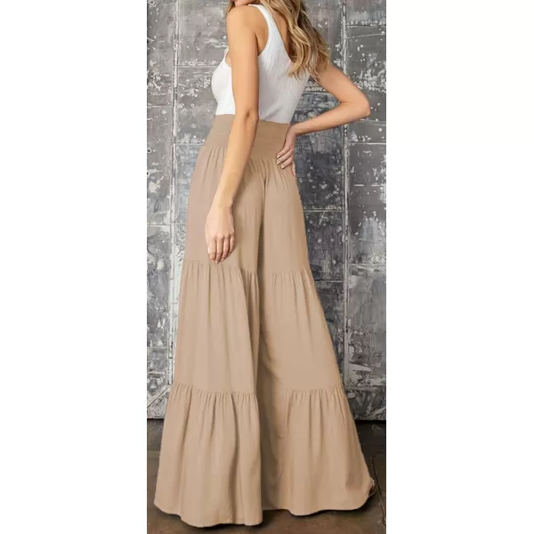 CHARTOU Women's Tie Knot High Waist Wide Leg Lounge Pants Tiered Beach Flowy Flare Pants Palazzo