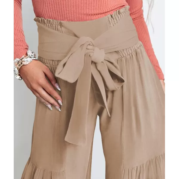 CHARTOU Women's Tie Knot High Waist Wide Leg Lounge Pants Tiered Beach Flowy Flare Pants Palazzo