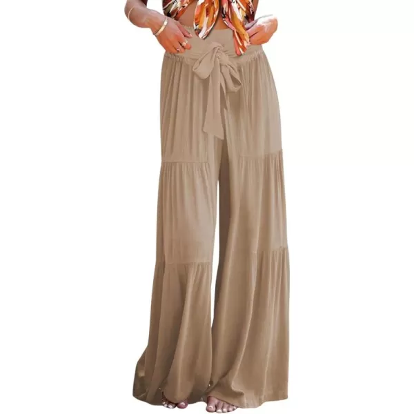 CHARTOU Women's Tie Knot High Waist Wide Leg Lounge Pants Tiered Beach Flowy Flare Pants Palazzo