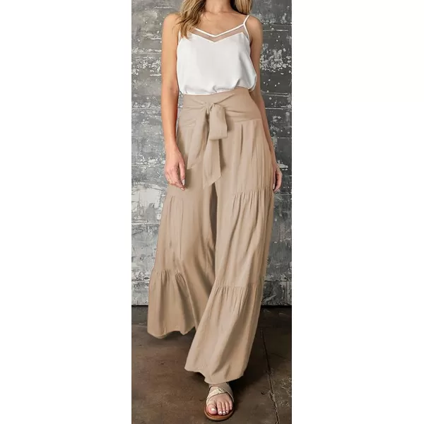 CHARTOU Women's Tie Knot High Waist Wide Leg Lounge Pants Tiered Beach Flowy Flare Pants Palazzo