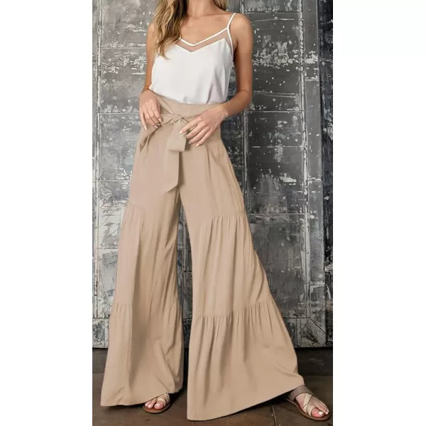 CHARTOU Women's Tie Knot High Waist Wide Leg Lounge Pants Tiered Beach Flowy Flare Pants Palazzo