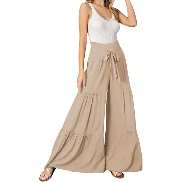 CHARTOU Women's Tie Knot High Waist Wide Leg Lounge Pants Tiered Beach Flowy Flare Pants Palazzo
