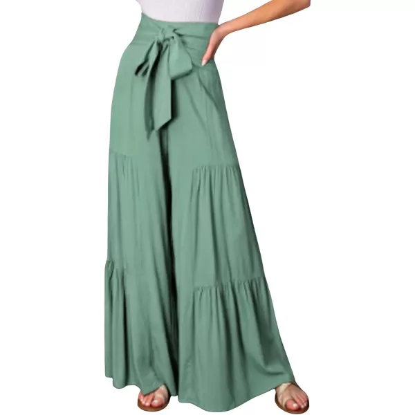 CHARTOU Women's Tie Knot High Waist Wide Leg Lounge Pants Tiered Beach Flowy Flare Pants Palazzo