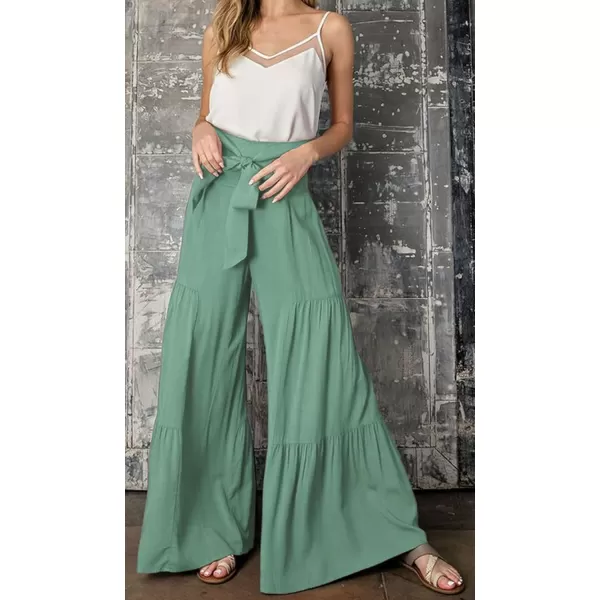 CHARTOU Women's Tie Knot High Waist Wide Leg Lounge Pants Tiered Beach Flowy Flare Pants Palazzo