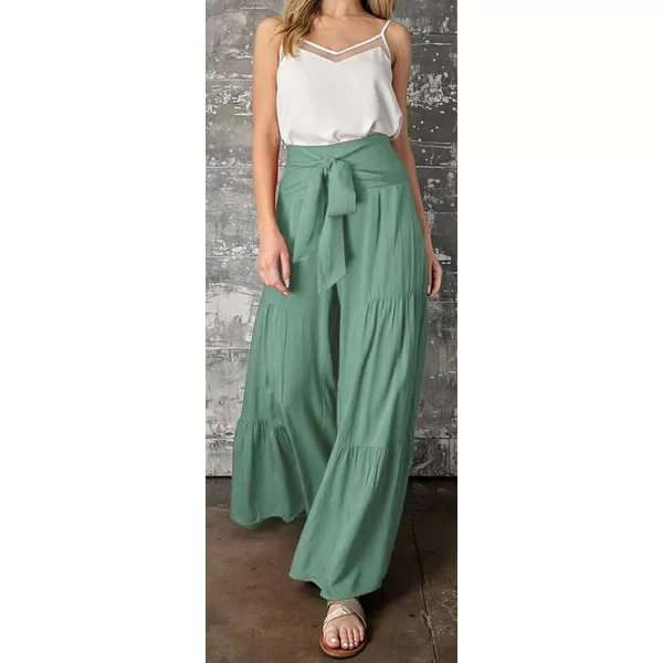 CHARTOU Women's Tie Knot High Waist Wide Leg Lounge Pants Tiered Beach Flowy Flare Pants Palazzo