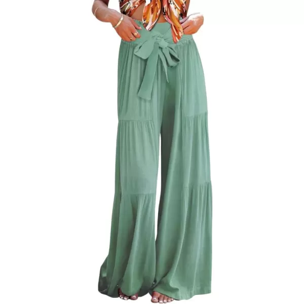 CHARTOU Women's Tie Knot High Waist Wide Leg Lounge Pants Tiered Beach Flowy Flare Pants Palazzo
