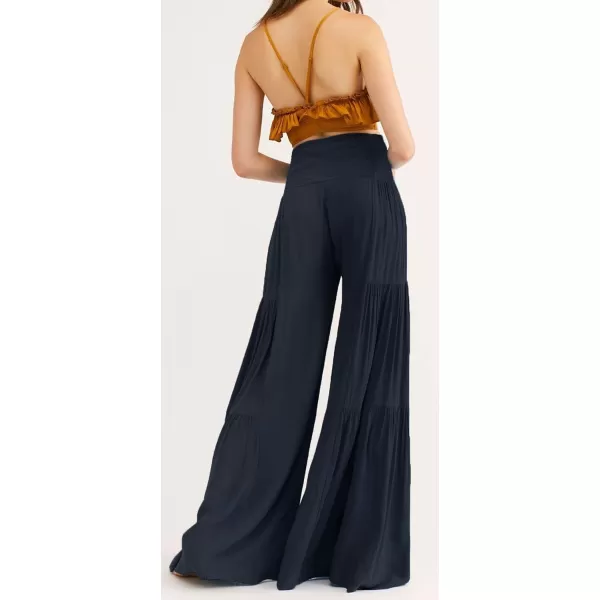 CHARTOU Women's Tie Knot High Waist Wide Leg Lounge Pants Tiered Beach Flowy Flare Pants Palazzo