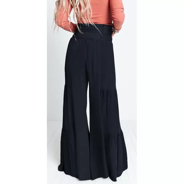 CHARTOU Women's Tie Knot High Waist Wide Leg Lounge Pants Tiered Beach Flowy Flare Pants Palazzo