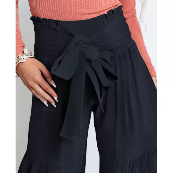 CHARTOU Women's Tie Knot High Waist Wide Leg Lounge Pants Tiered Beach Flowy Flare Pants Palazzo