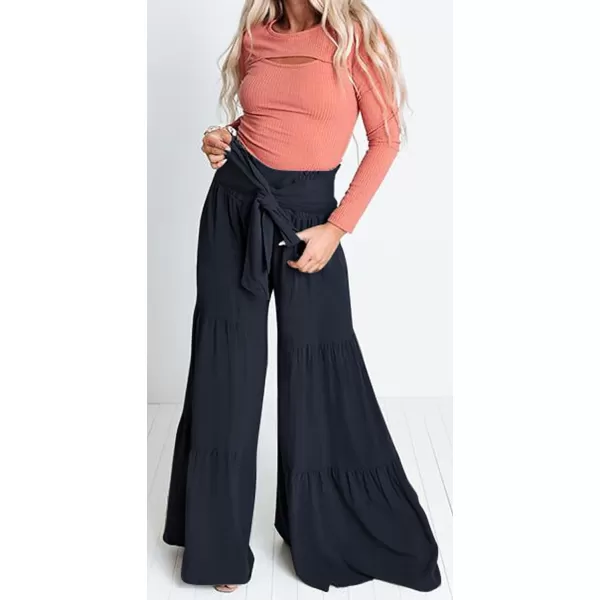 CHARTOU Women's Tie Knot High Waist Wide Leg Lounge Pants Tiered Beach Flowy Flare Pants Palazzo