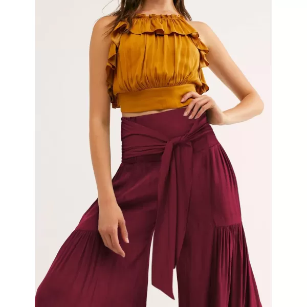 CHARTOU Women's Tie Knot High Waist Wide Leg Lounge Pants Tiered Beach Flowy Flare Pants Palazzo