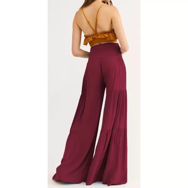 CHARTOU Women's Tie Knot High Waist Wide Leg Lounge Pants Tiered Beach Flowy Flare Pants Palazzo