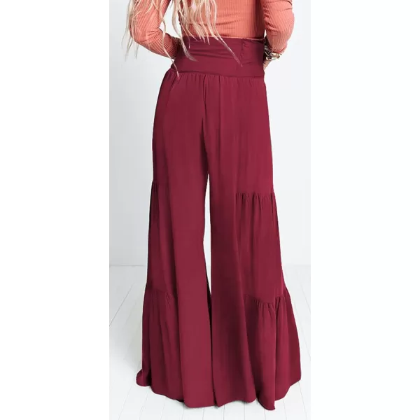 CHARTOU Women's Tie Knot High Waist Wide Leg Lounge Pants Tiered Beach Flowy Flare Pants Palazzo
