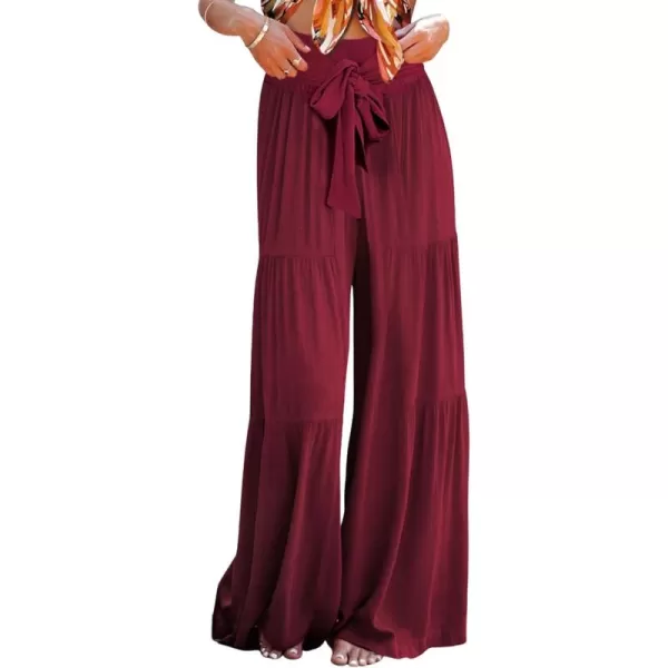 CHARTOU Women's Tie Knot High Waist Wide Leg Lounge Pants Tiered Beach Flowy Flare Pants Palazzo