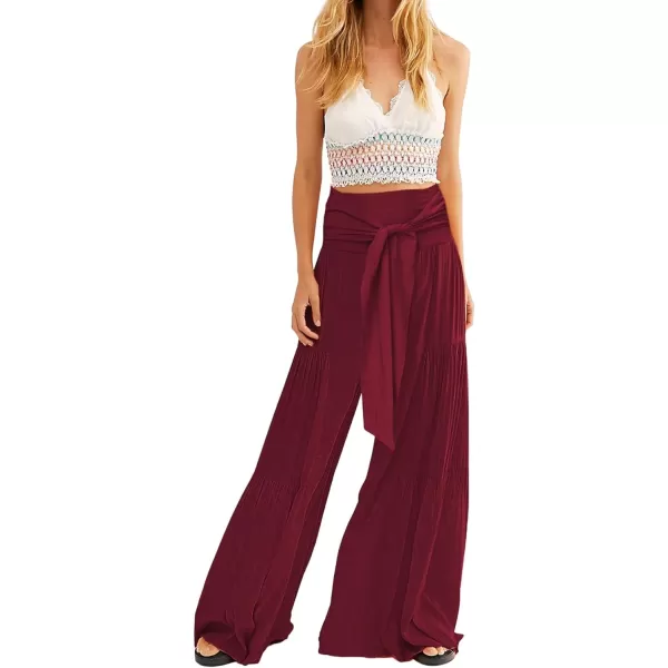 CHARTOU Women's Tie Knot High Waist Wide Leg Lounge Pants Tiered Beach Flowy Flare Pants Palazzo