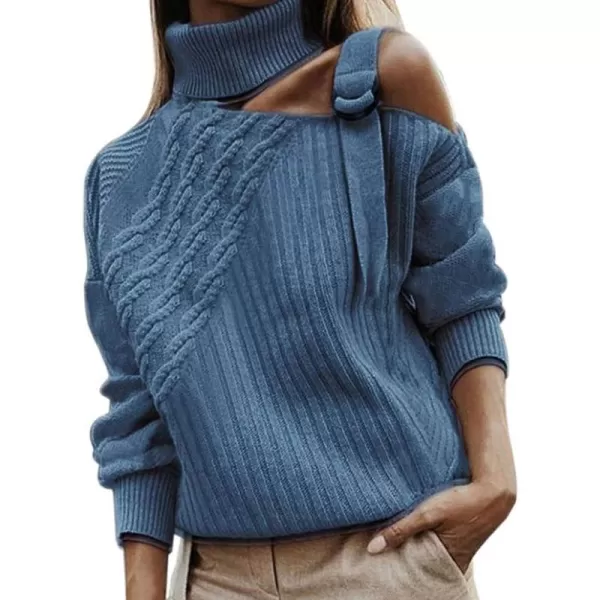 CHARTOU Women's Trendy Cold Shoulder Long Sleeves Turtleneck Knit Sweater Knitwear