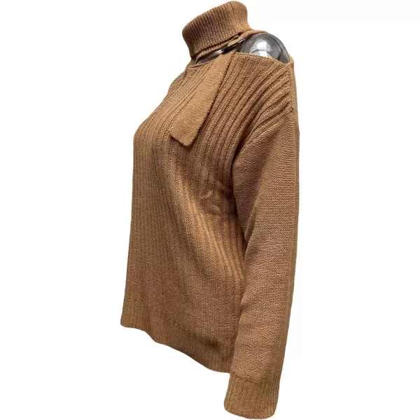 CHARTOU Women's Trendy Cold Shoulder Long Sleeves Turtleneck Knit Sweater Knitwear