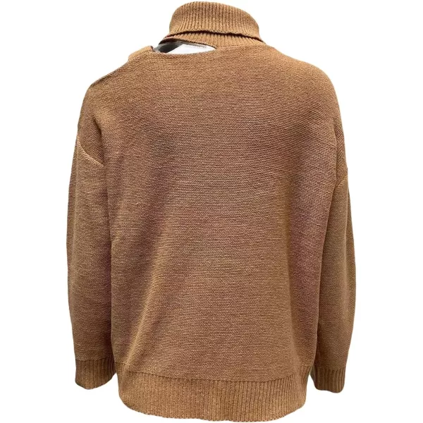 CHARTOU Women's Trendy Cold Shoulder Long Sleeves Turtleneck Knit Sweater Knitwear