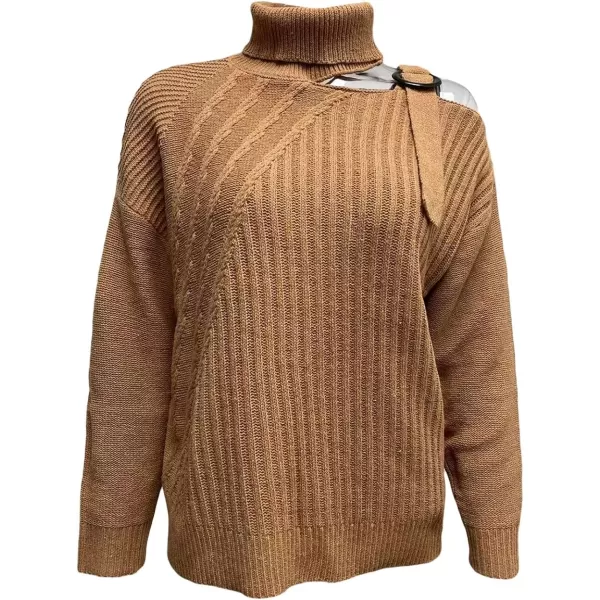 CHARTOU Women's Trendy Cold Shoulder Long Sleeves Turtleneck Knit Sweater Knitwear