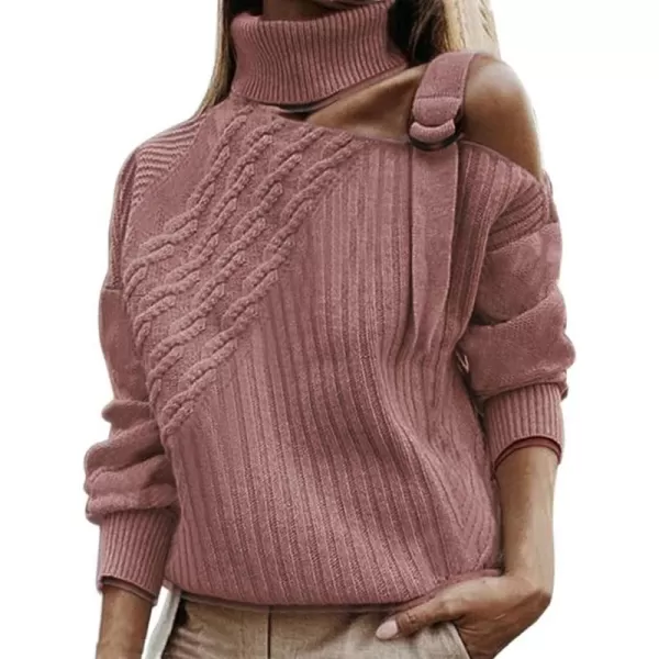 CHARTOU Women's Trendy Cold Shoulder Long Sleeves Turtleneck Knit Sweater Knitwear