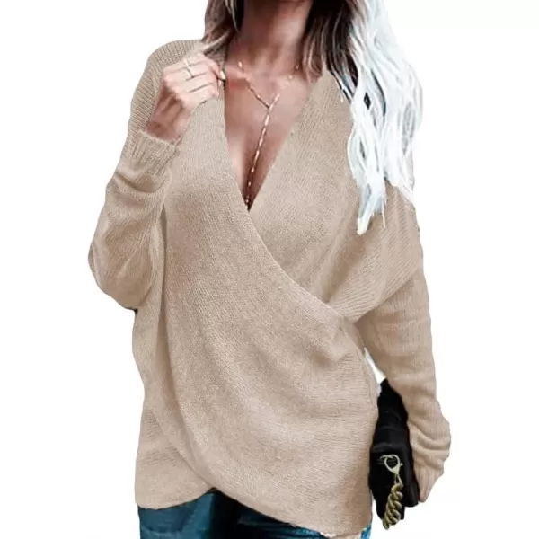 CHARTOU Women's Trendy V Neck Crisscross Knitted Sweater Pullover Knitwear