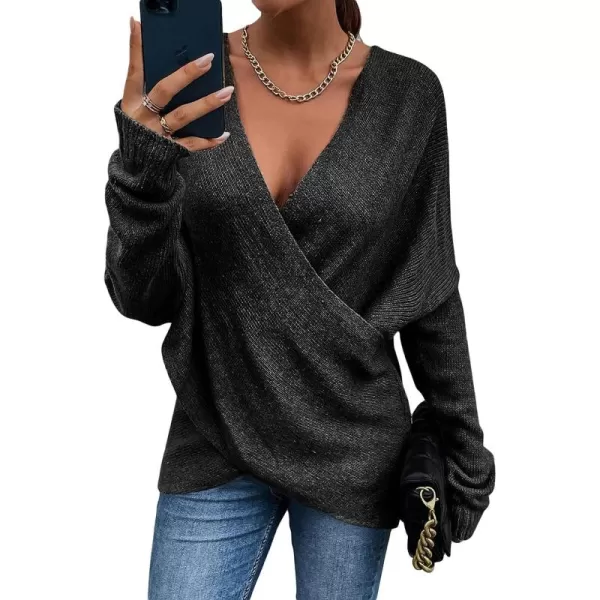 CHARTOU Women's Trendy V Neck Crisscross Knitted Sweater Pullover Knitwear