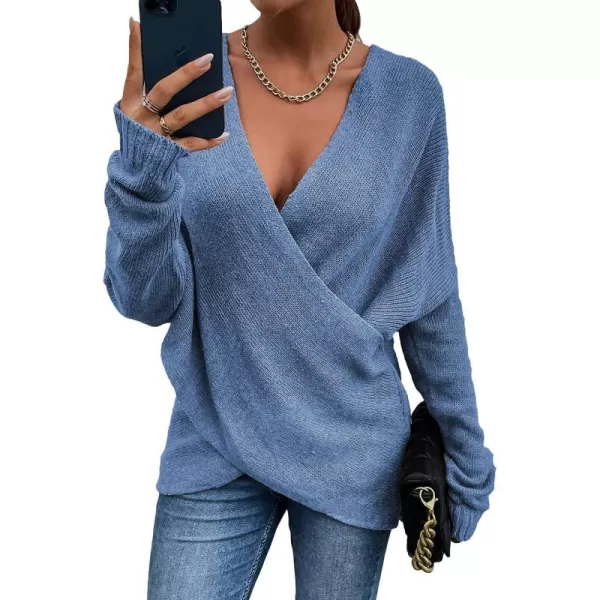 CHARTOU Women's Trendy V Neck Crisscross Knitted Sweater Pullover Knitwear
