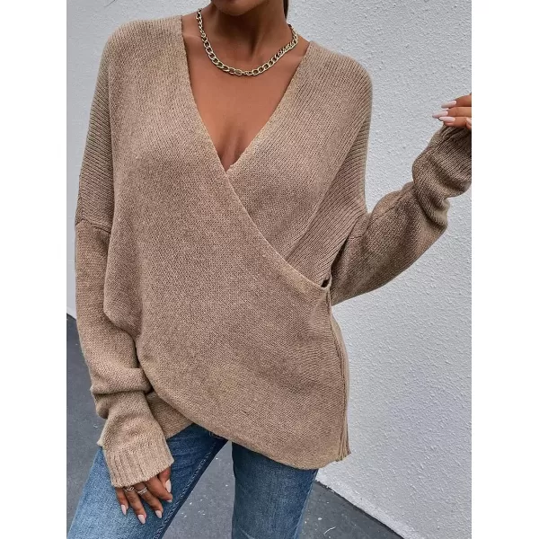 CHARTOU Women's Trendy V Neck Crisscross Knitted Sweater Pullover Knitwear