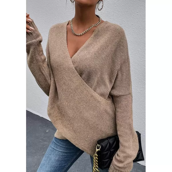 CHARTOU Women's Trendy V Neck Crisscross Knitted Sweater Pullover Knitwear
