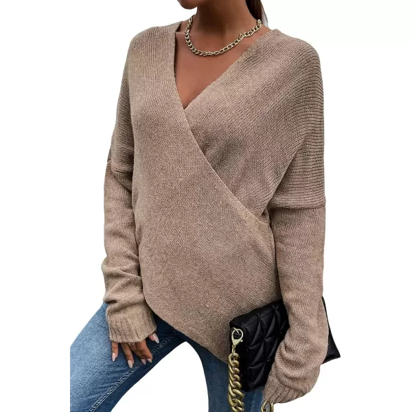 CHARTOU Women's Trendy V Neck Crisscross Knitted Sweater Pullover Knitwear