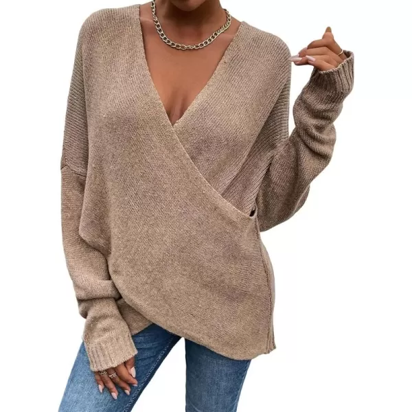 CHARTOU Women's Trendy V Neck Crisscross Knitted Sweater Pullover Knitwear