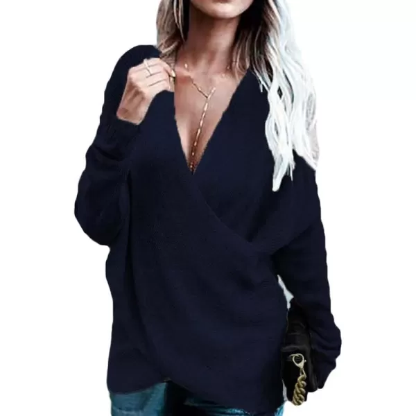 CHARTOU Women's Trendy V Neck Crisscross Knitted Sweater Pullover Knitwear