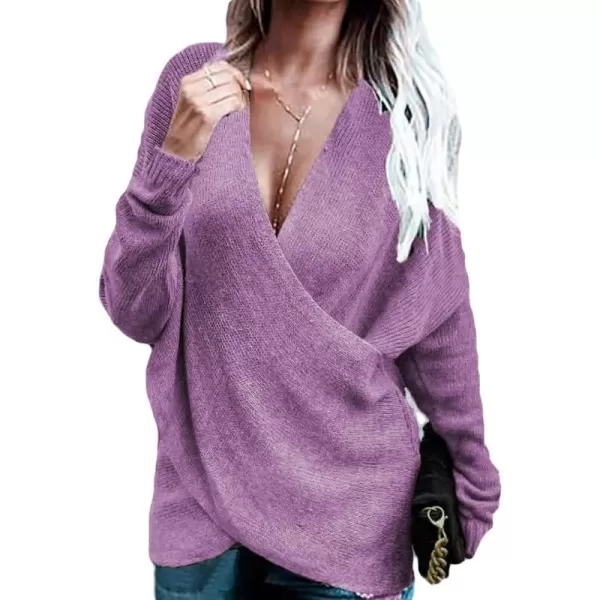 CHARTOU Women's Trendy V Neck Crisscross Knitted Sweater Pullover Knitwear