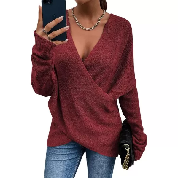 CHARTOU Women's Trendy V Neck Crisscross Knitted Sweater Pullover Knitwear