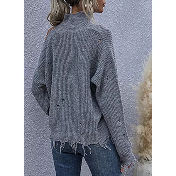 CHARTOU Women's Turtleneck Distressed Knitted Ripped Cold Shoulder Jersey Jumper Sweater
