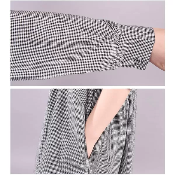CHARTOU Women's Vintage Gingham Plaid Loose Fit Half Placket Flowy A Line Midi Shirt Dress