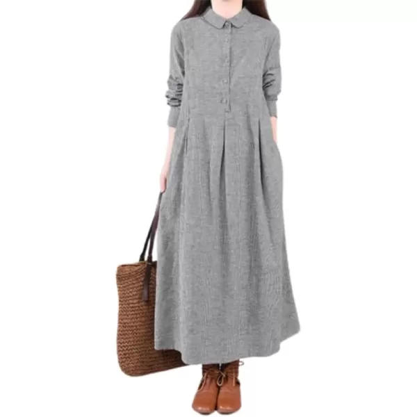 CHARTOU Women's Vintage Gingham Plaid Loose Fit Half Placket Flowy A Line Midi Shirt Dress