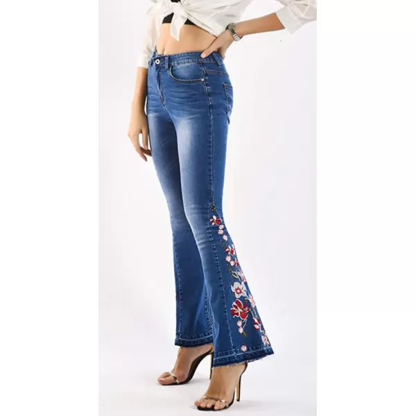 CHARTOU Women's Vintage High Waist Embroidery Bell Bottom Denim Jeans